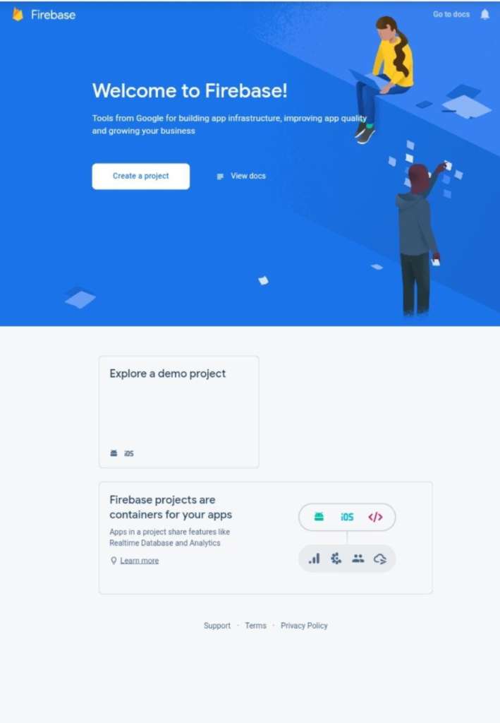 firebase welcome page