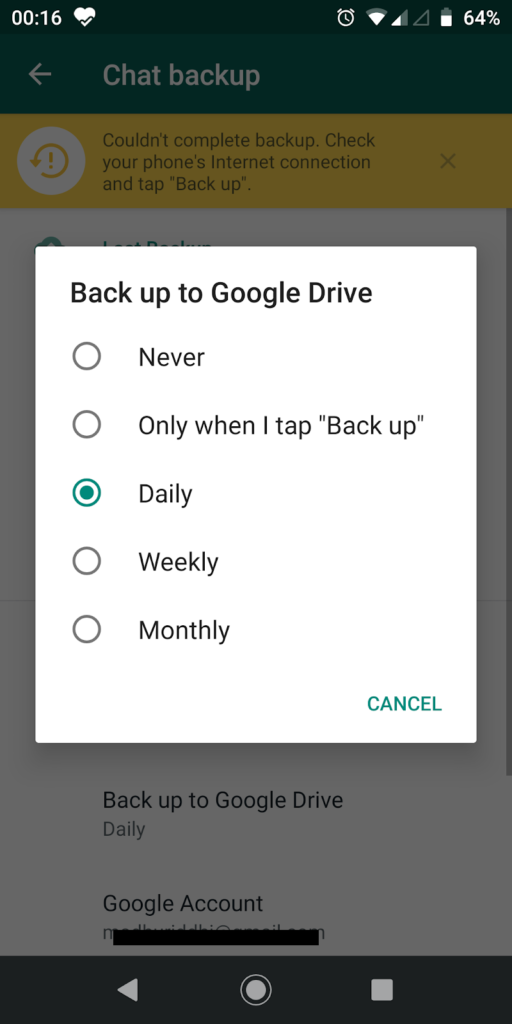 Back up to Google Drive 