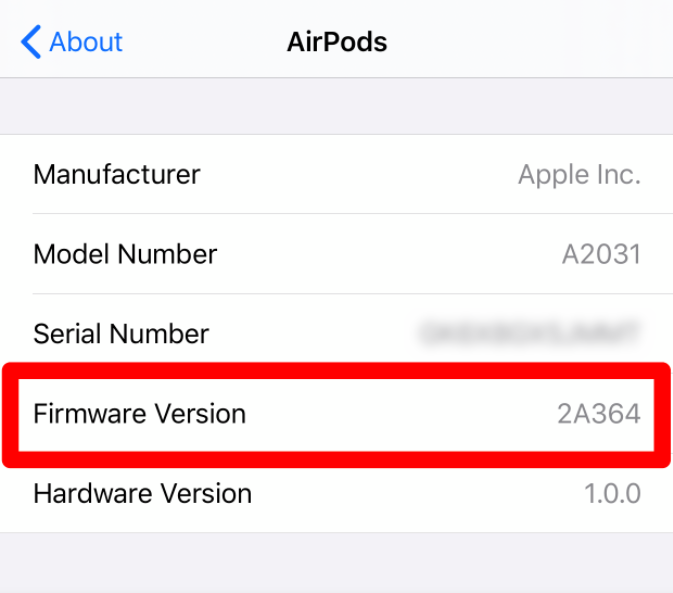 firmware version airpods