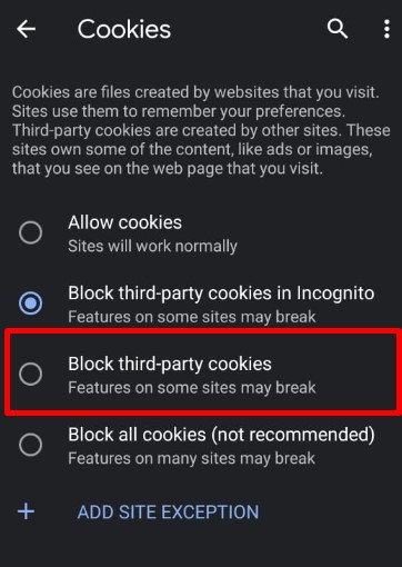 select block third-party cookies