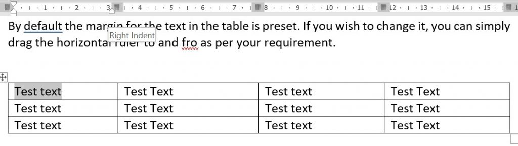 adjusting space before text using horizontal ruler
