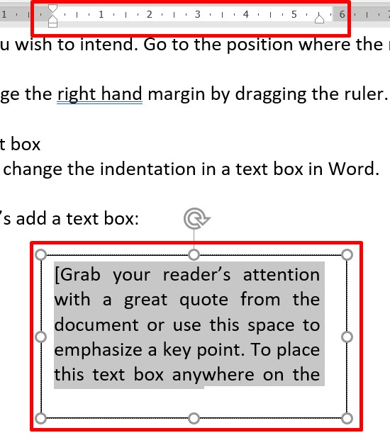 select text in textbox and move horizontal ruler