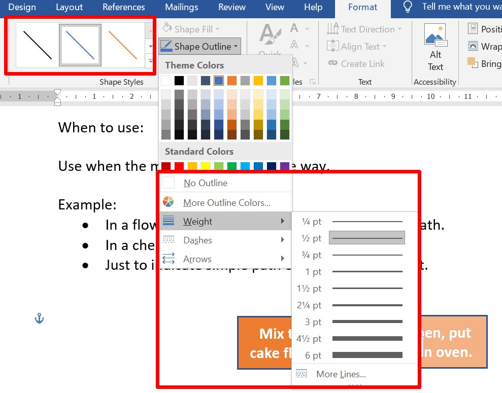 change the color of line arrow in MS word