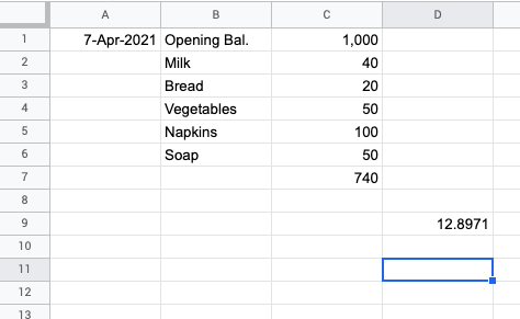 Select the cell in Google Sheets