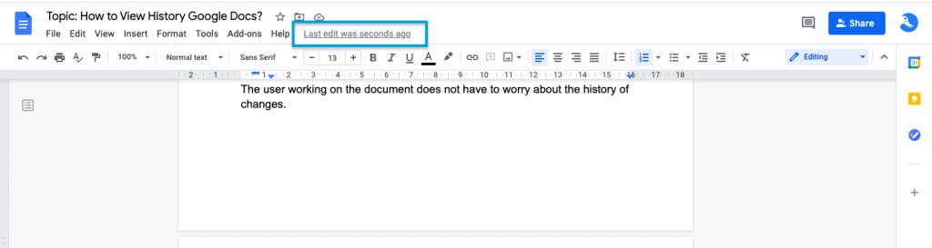 Google doc showing Last edit was seconds or minutes ago