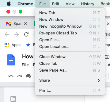 from File menu open New Private Windows in Chrome