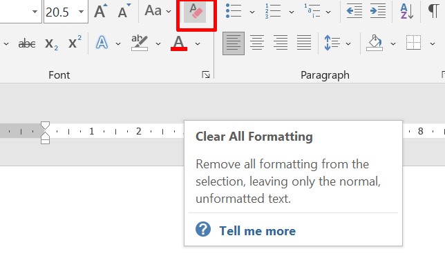 select clear all formatting from rubber icon