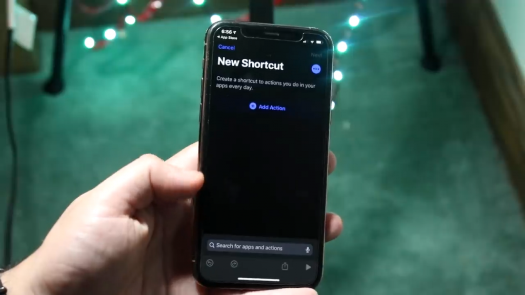 create new shortcut by select plus add action