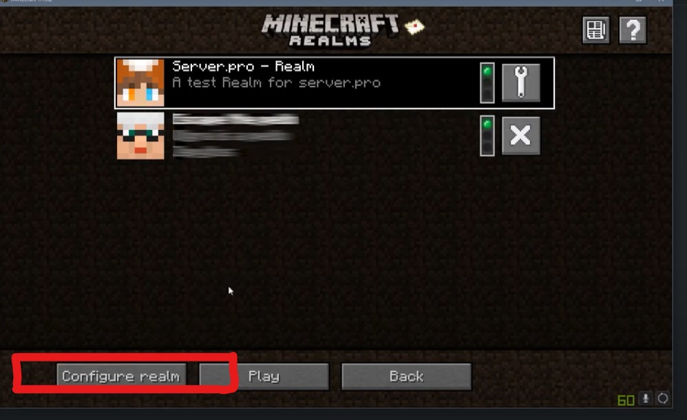configuration section in realm>>  click Minecraft realms