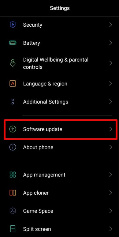 select software update from setting