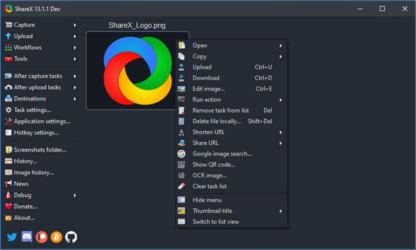 ShareX–software for free screen recording 
