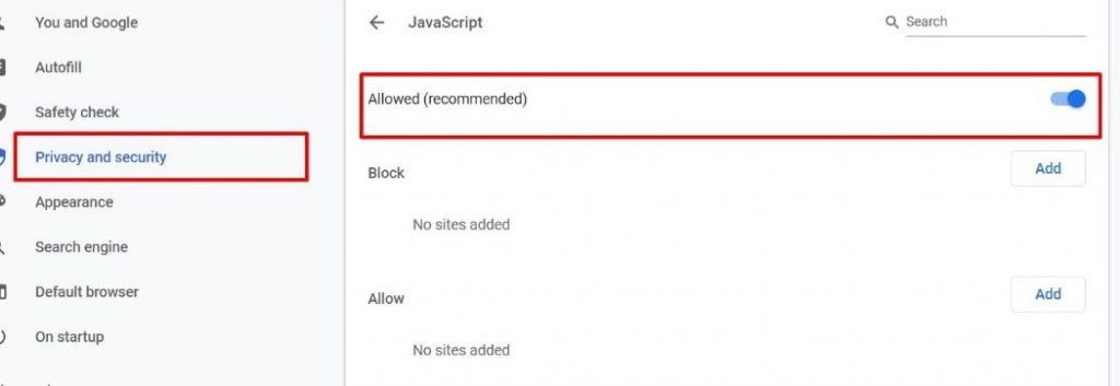 allow(recommended) websites in chrome