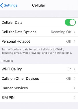 Cellular >> cellular data >> cellular data options >> personal hotspot