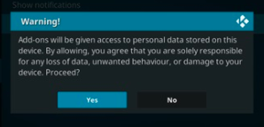 select 'yes' for warning about add-ons
