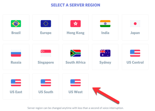 select a server region different country