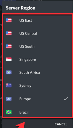 select the country from the list of server region