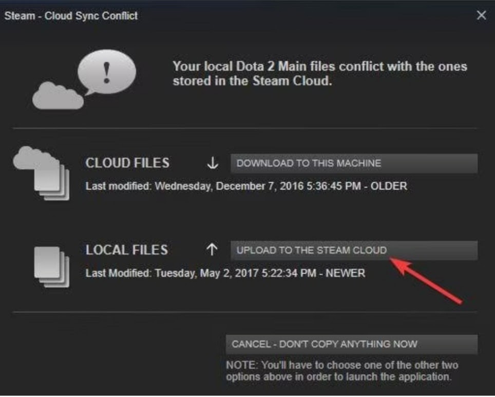 upload the local files to steam cloud