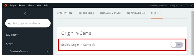 select enable origin in-game