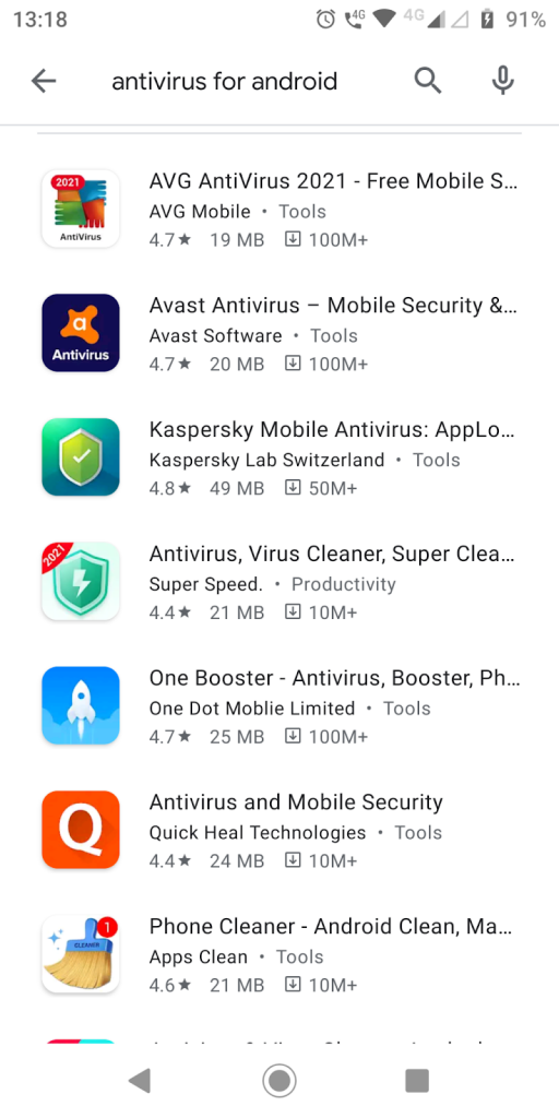 List of android antivirus apps