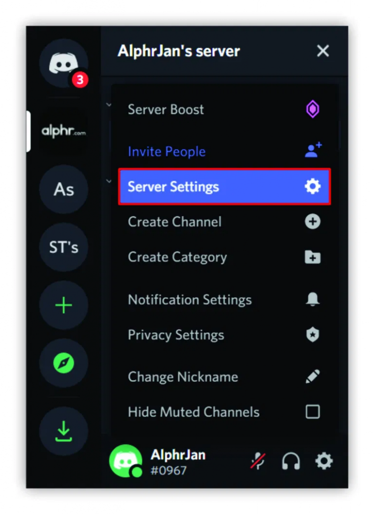 Select Server Settings from the drop-down menu.
