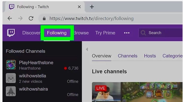 select twitch following tab