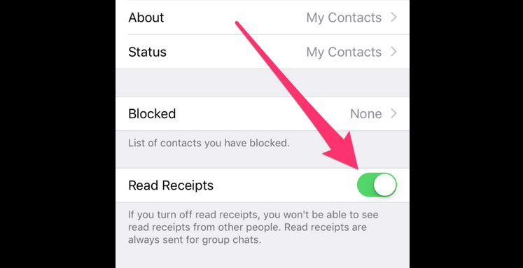 disable read recipient in WhatsApp settings