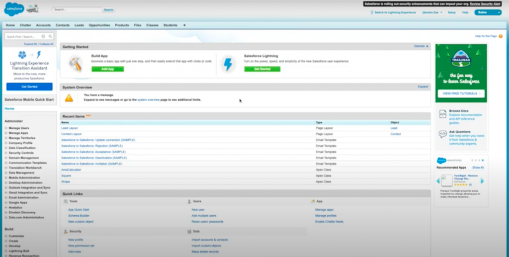 Salesforce accessed in the destination org