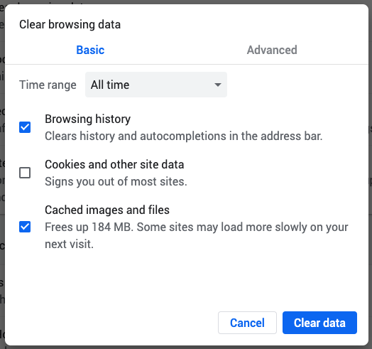 basic settings clear browsing data