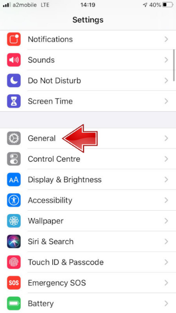General settings on iPhone