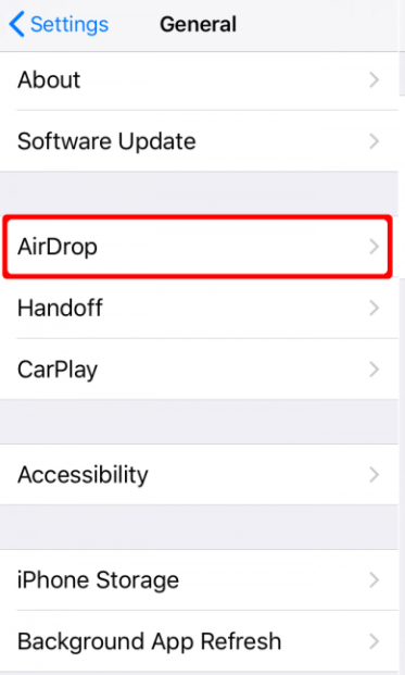 AirDrop settings on iPhone